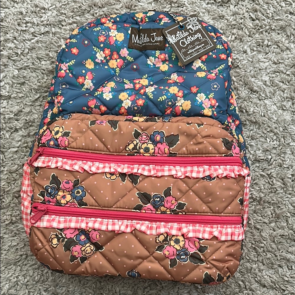 Matilda Jane Floral Kids Backpack - Blue and Brown